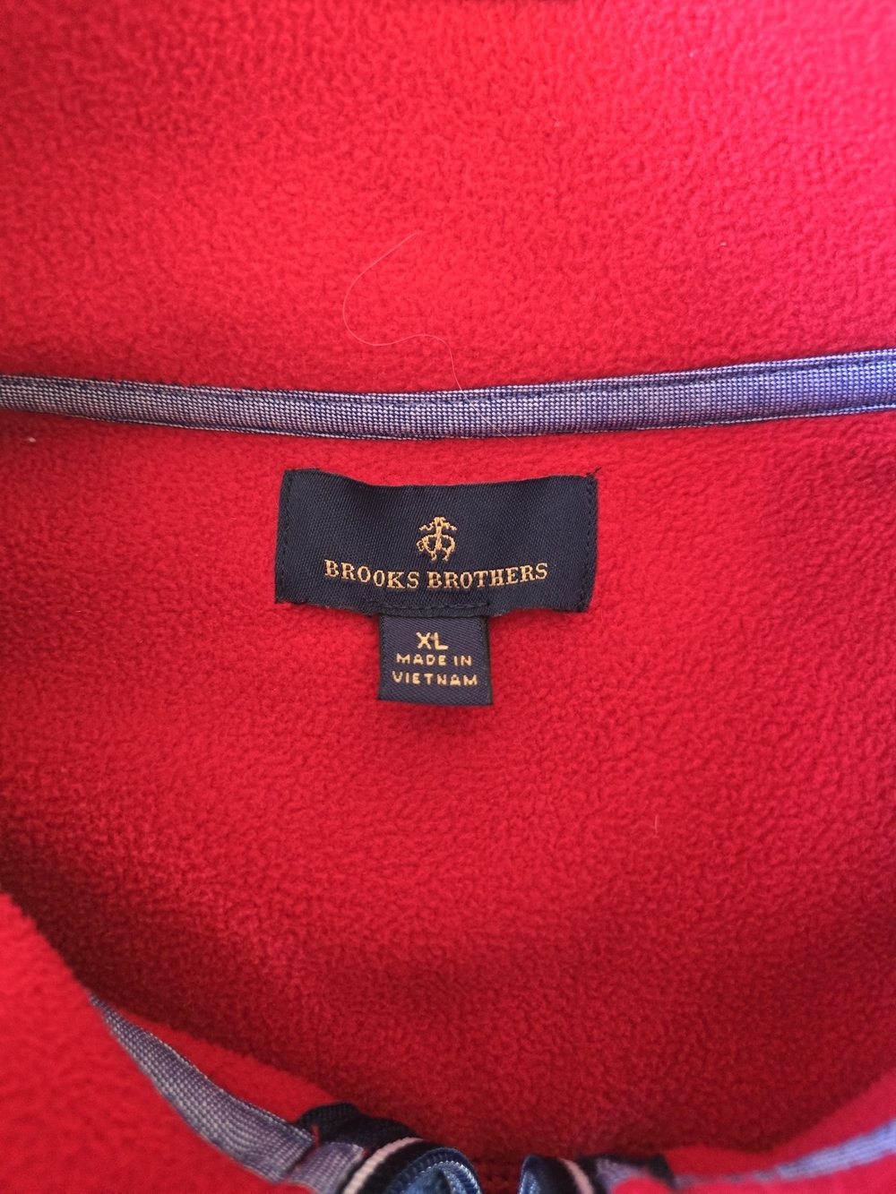 Brooks Brothers Navy Quarter-Zip Fleece with Red Inner Collar - Picture 3 of 8